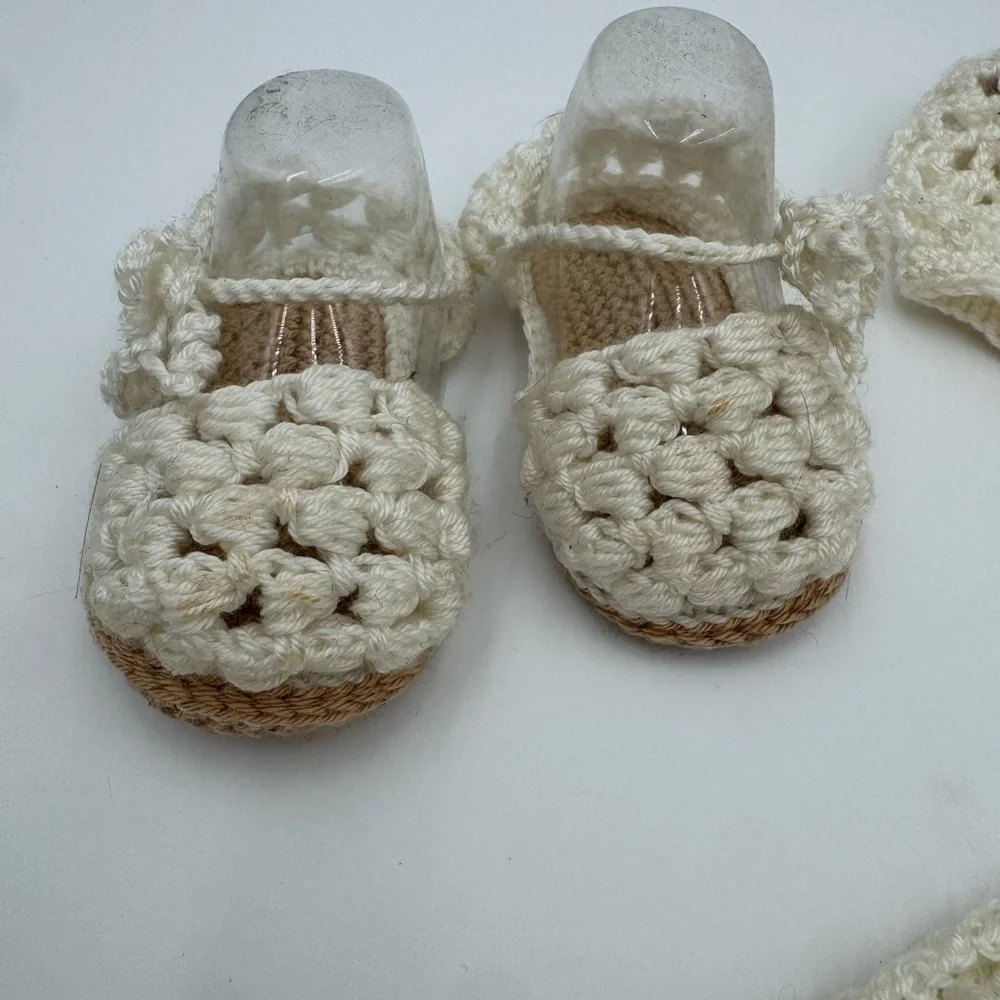 Cream Crochet Baby Dress with Shoes